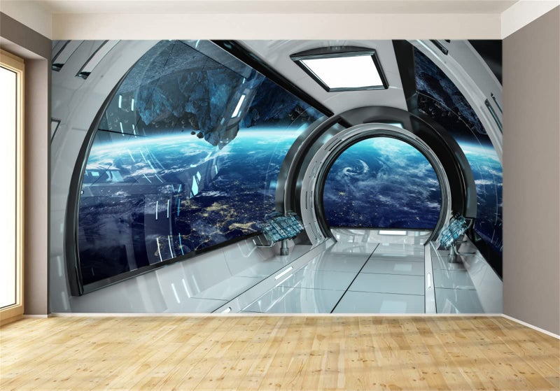 FLFK 3D Space Wall Murals Peel and Stick 78.7"x59"-Futuristic Spaceship Interior View Self-Adhesive Wallpaper Large Poster Painting Sticker for Kids Bedroom Decor - Image 2